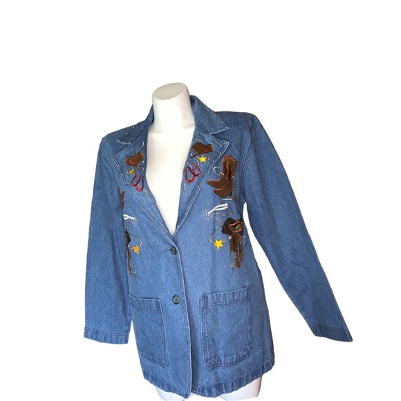 The Blue Denim Rodeo Cowgirl Western Blazer Jacket, Size L - Picture 3 of 16
